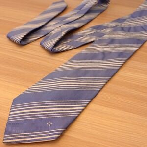 CELINE Tie Mens Blue White Regimental Stripe Italian Luxury Triomphe Logo $240
